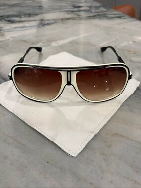 DITA “Exeter”Men's White and Black Aviator Sunglasses with Brown Gradient Lenses